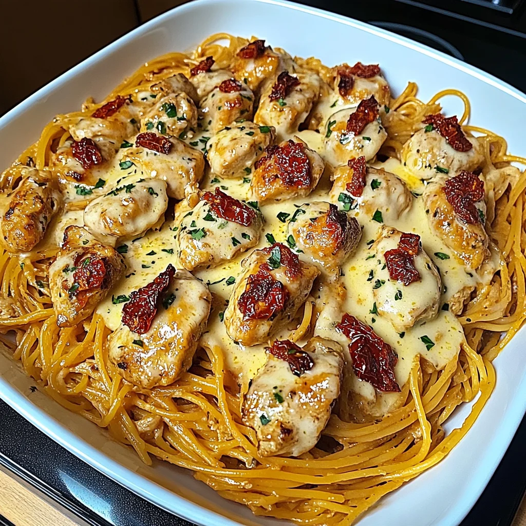 Creamy Sun-Dried Tomato Garlic Butter Chicken Spaghetti Recipe