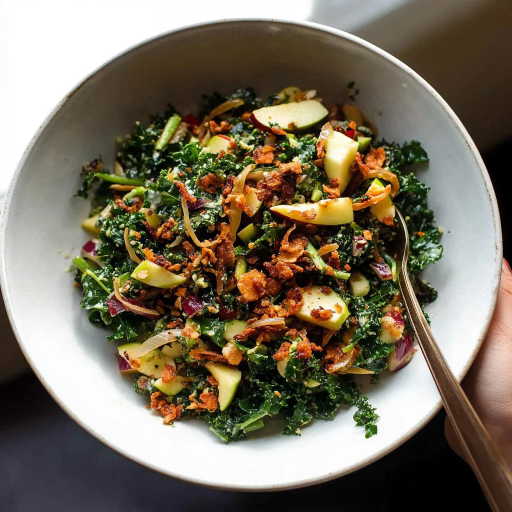 Delicious Kale Apple Salad with Crispy Shallots Recipe