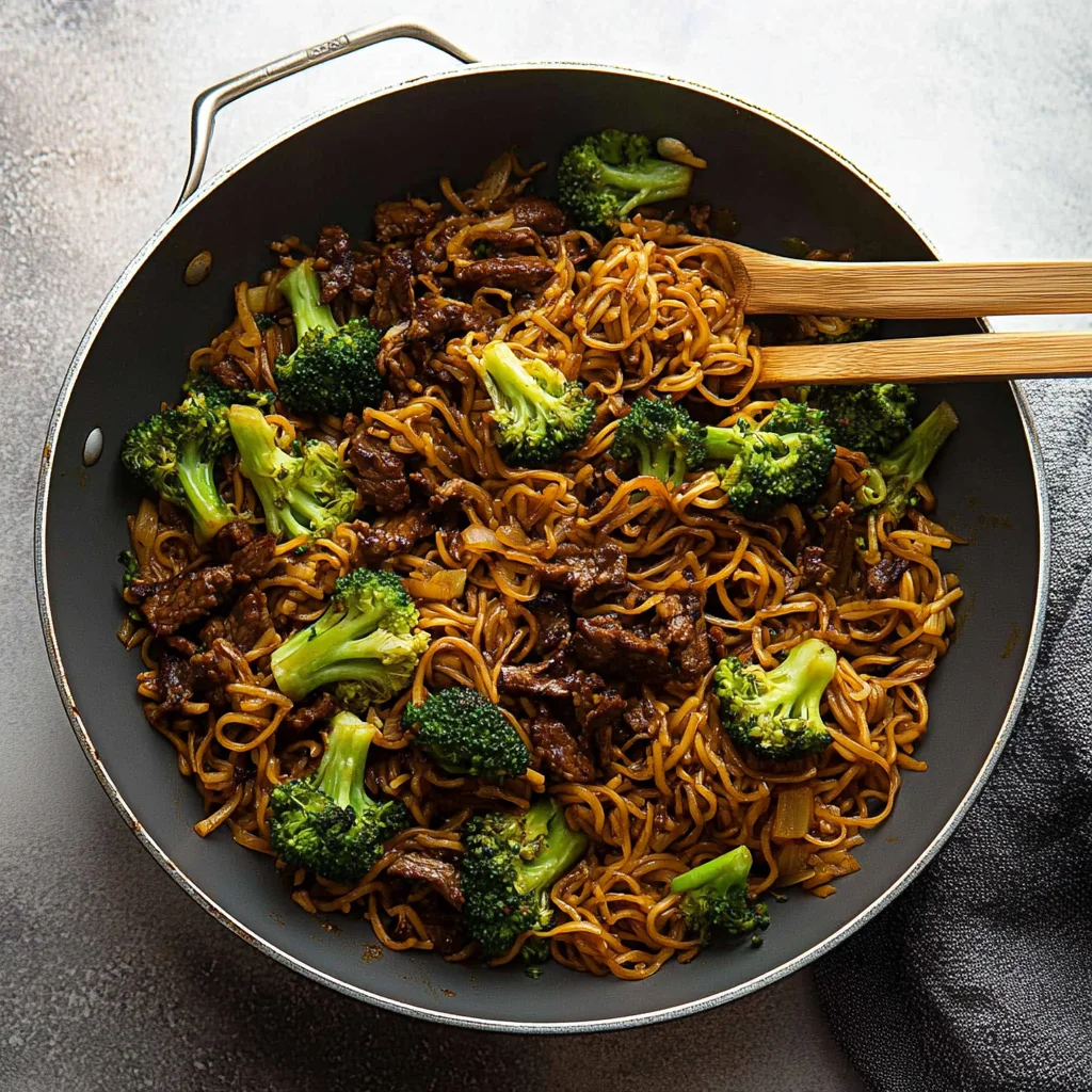 One Pan Mongolian Beef Noodles with Broccoli Recipe
