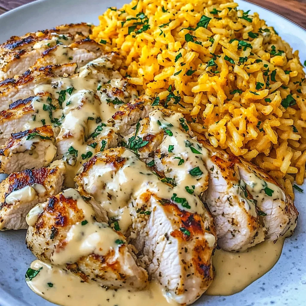 poulet ranch à l'ail avec riz crémeux au cheddar