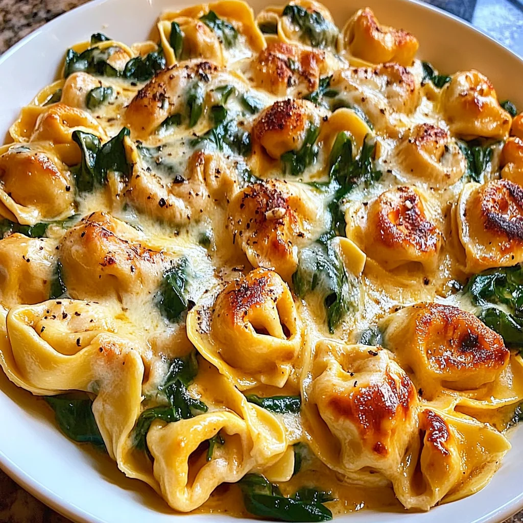 tortellini au poulet à l'ail et au fromage avec épinards